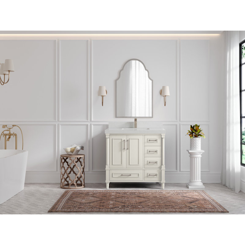Meuble-lavabo simple 36 po avec comptoir en quartz Aberdeen, Quartz de Carrare