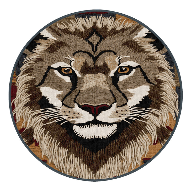 Washable Andean Mountain Lion Big Cats Area Rug, Round 8'