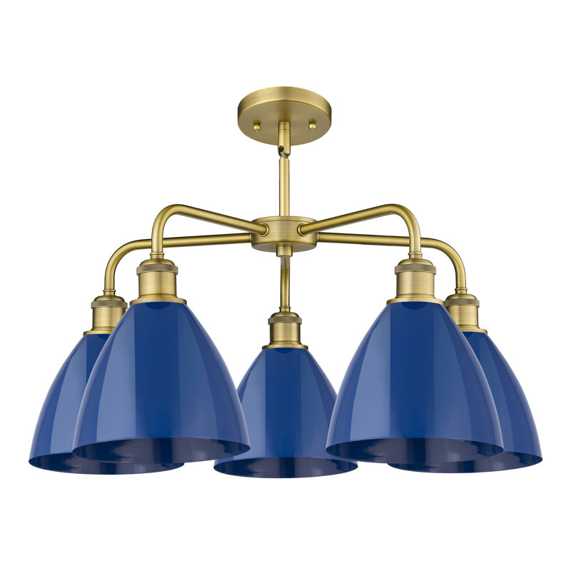 Lustre en dôme à 5 lumières Trickett, Bleu, Laiton brossé