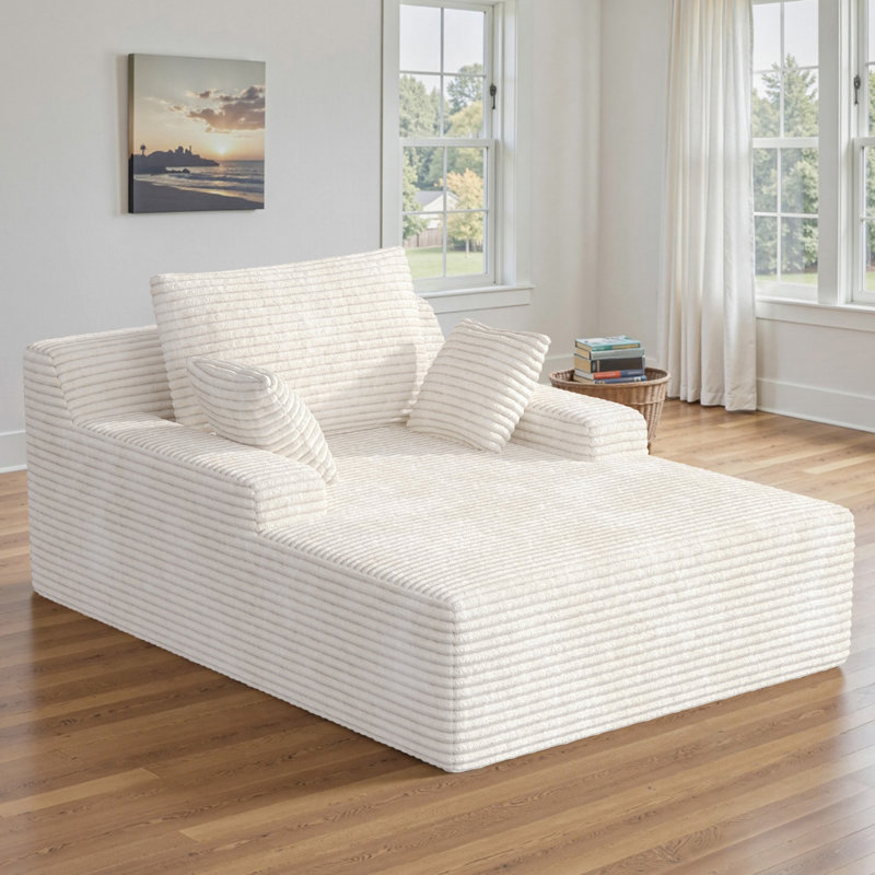 Surdimensionné 51 po Méridienne d'intérieur en velours côtelé avec 2 coussins pour la lecture du salon - beige