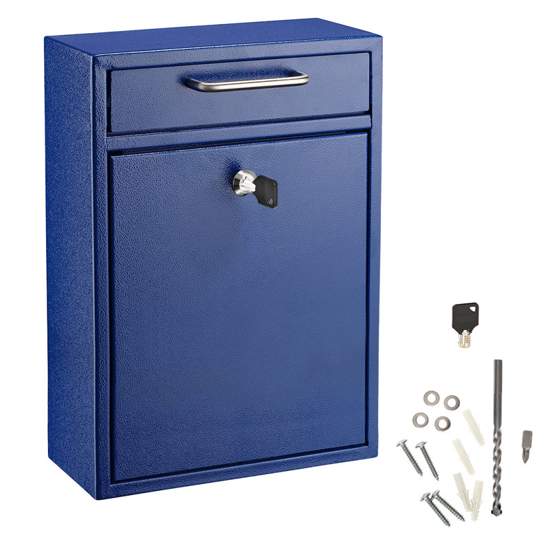 Large Secure Drop Box Wall Mounted Mailbox with Key Lock, Blue, 16.2" H x 11.2" W x 6.7" D