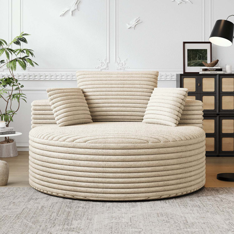 Canapé simple en velours côtelé avec coussins, Beige