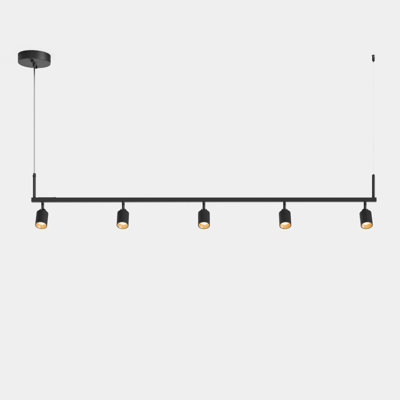 Luminaire suspendu 5 lumières Shura noir mat avec têtes rotatives, DEL intégrée, hauteur réglable, 3000 K, 1820 lumens