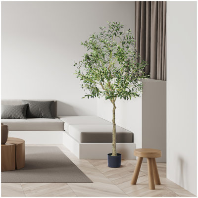 Olive artificielle, plante artificielle haute de 6 pi, matériau en PE sécuritaire et plante anti-basculement à faible entretien, arbre vert en pot réaliste pour la décoration d'entrepôt de bureau à domicile intérieur extérieur