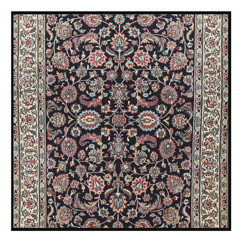 Tapis noir/bleu vert/gris traditionnel, Rectangle 7 pi x 9 pi