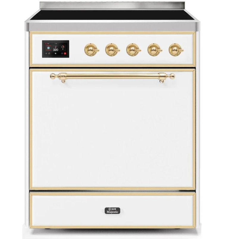 Cuisinière à induction ILVE Majestic II Series 30 po avec 4 éléments à induction (porte pleine), Blanc/laiton