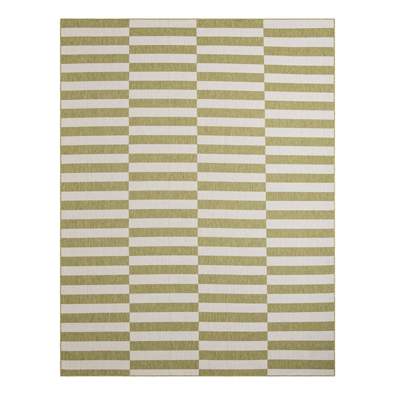 Tapis intérieur rayé vert / ivoire Altimari, Rectangle 10 pi x 13 pi 1 po