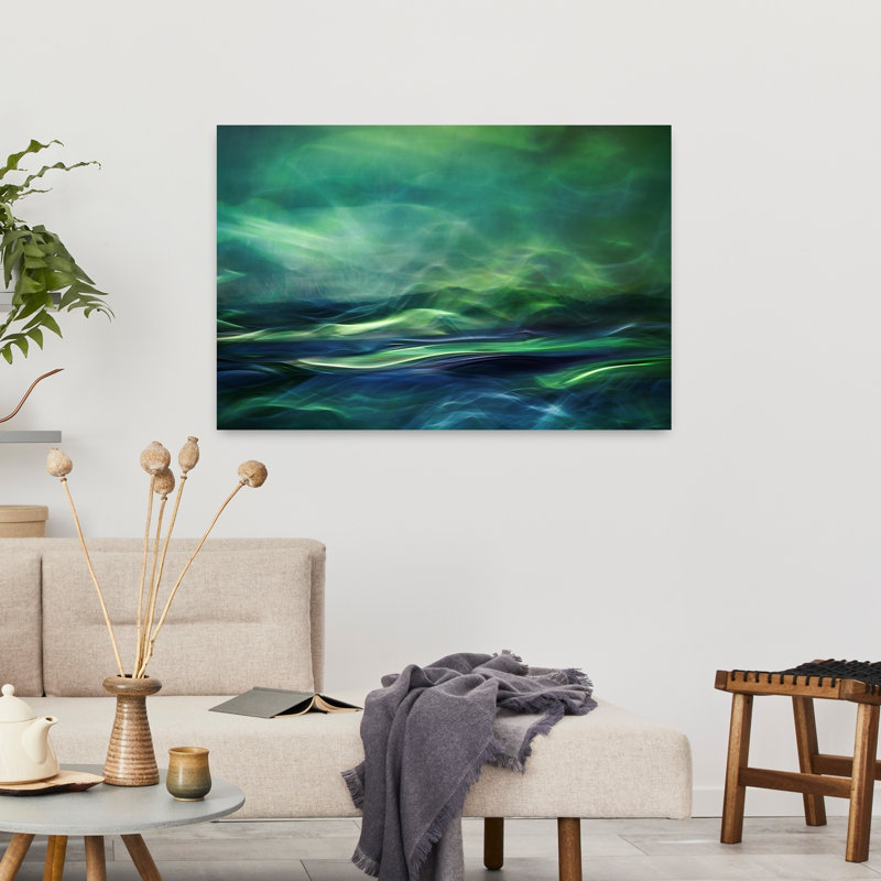 Art contemporain, paysage de rêve abstrait coloré, océan, H 24 po x l 36 po