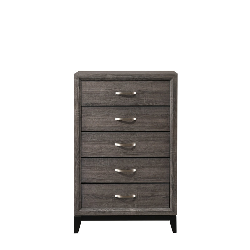 1pc Contemporary 5-Drawer Tall Chest, Gray