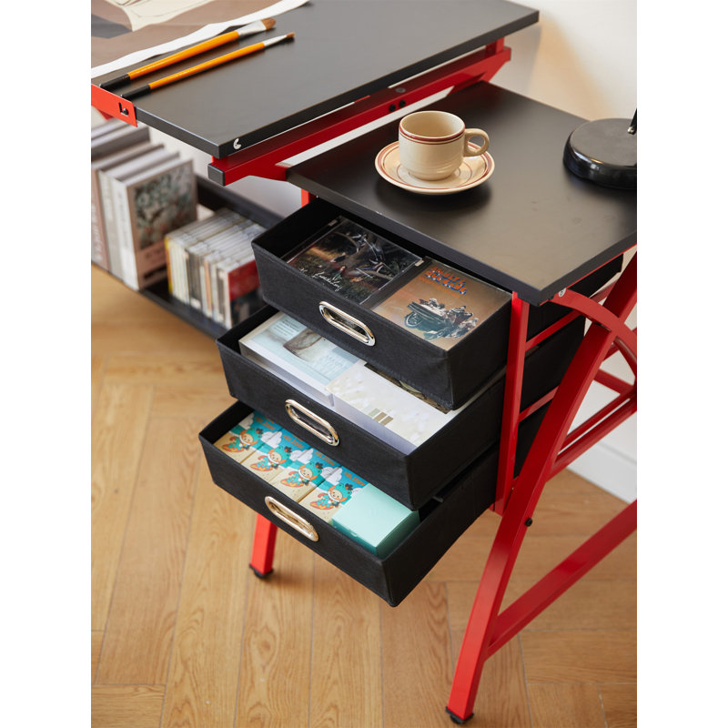 Drafting Table With Stool, Black/Red