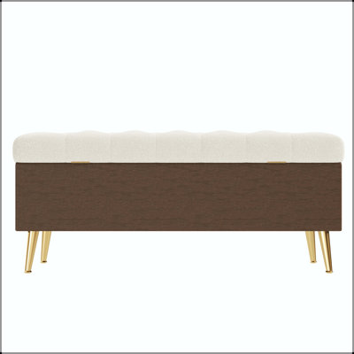 Modern Tufted Storage Ottoman Bench with Bouclé Fabric and Gold Metal Legs