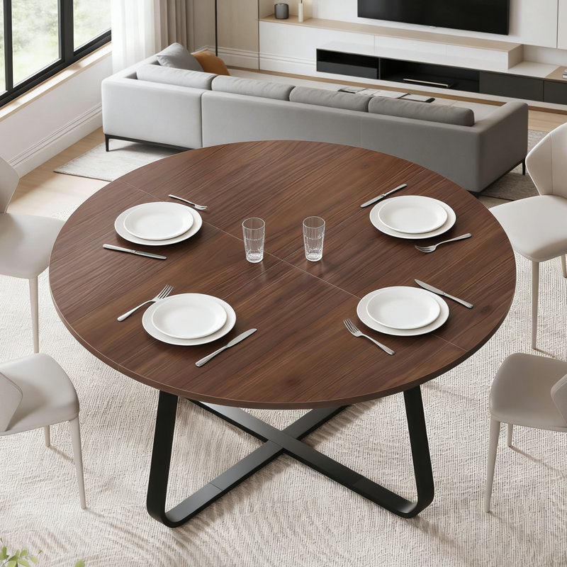 Table de salle à manger 47,2 "en noyer pour 4 tables de cuisine rondes avec pieds en métal
