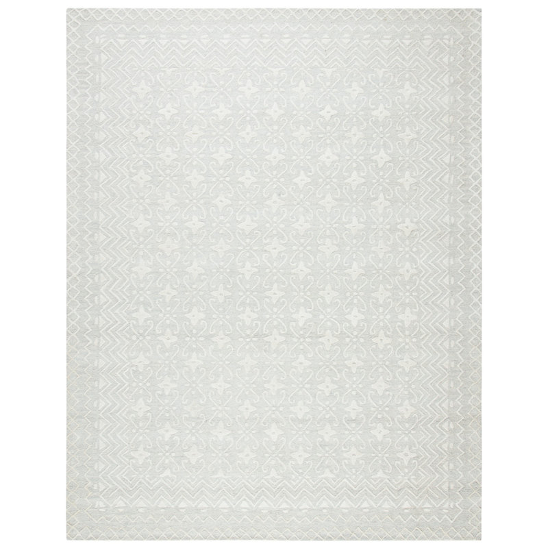 Jahiem Geometric Handmade Tufted Wool Gray/Ivory Area Rug, Rectangle 8' x 10'