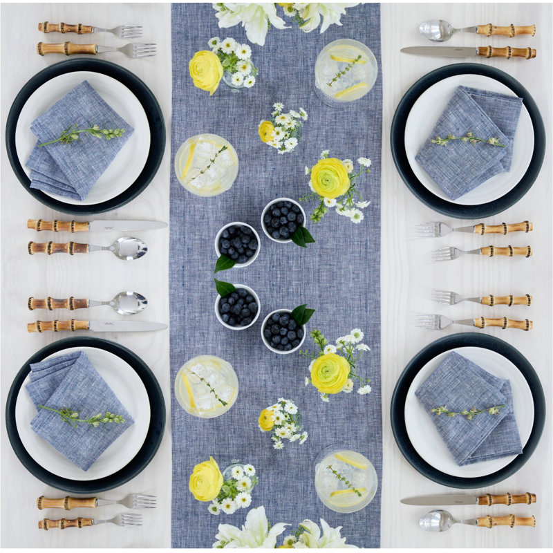 100% Pure Linen Dinner Napkins - Athena, Chambray Indigo