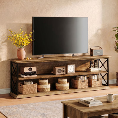 63-Inch TV Stand with Storage, Farmhouse TV Stand for 55/60/65/75-Inch TVs, Wooden Entertainment Center for Living Room, Bedroom
