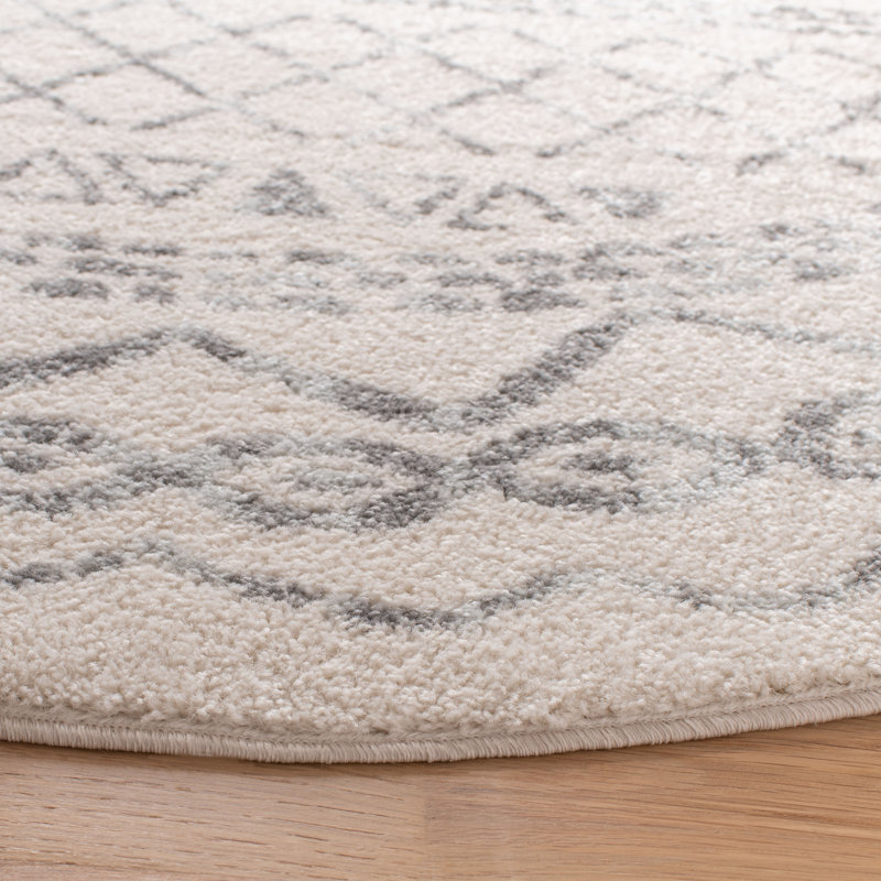 Hooked Geometric Ivory/Grey Rug, Round 201 cm