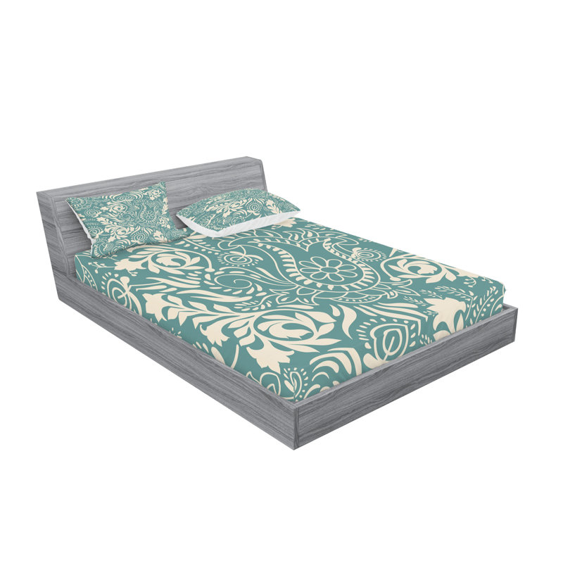 Ensemble de taie décorative à motif floral Ambesonne, bleu sarcelle et beige