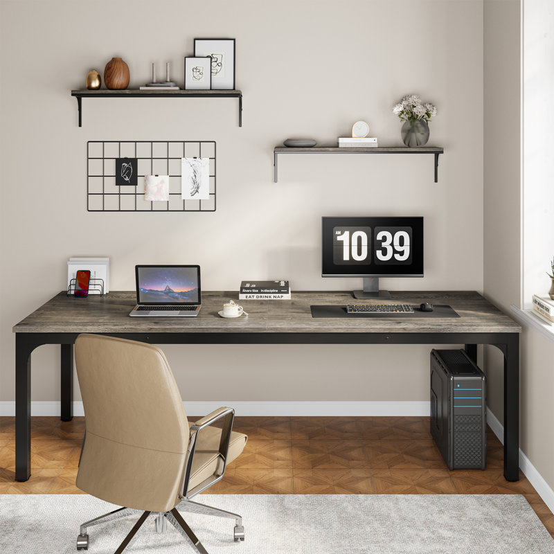 Bureau d'ordinateur extra long double 78,74 po Pallas pour poste de travail, Gris / Noir