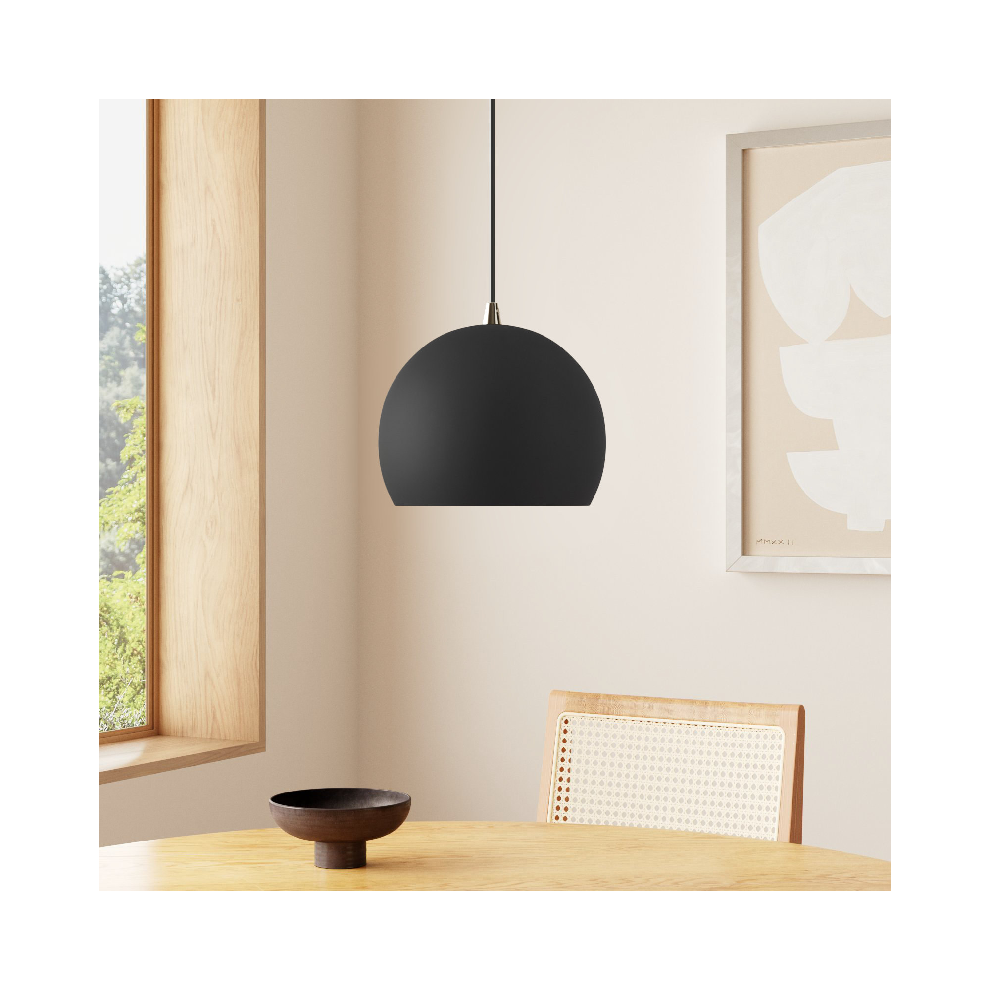 Schultz 10" W Metal 1-Light Single Globe Pendant , Black