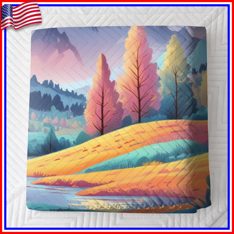 Mountain Landscape With River Quilted Bedspread All Sizes, Queen