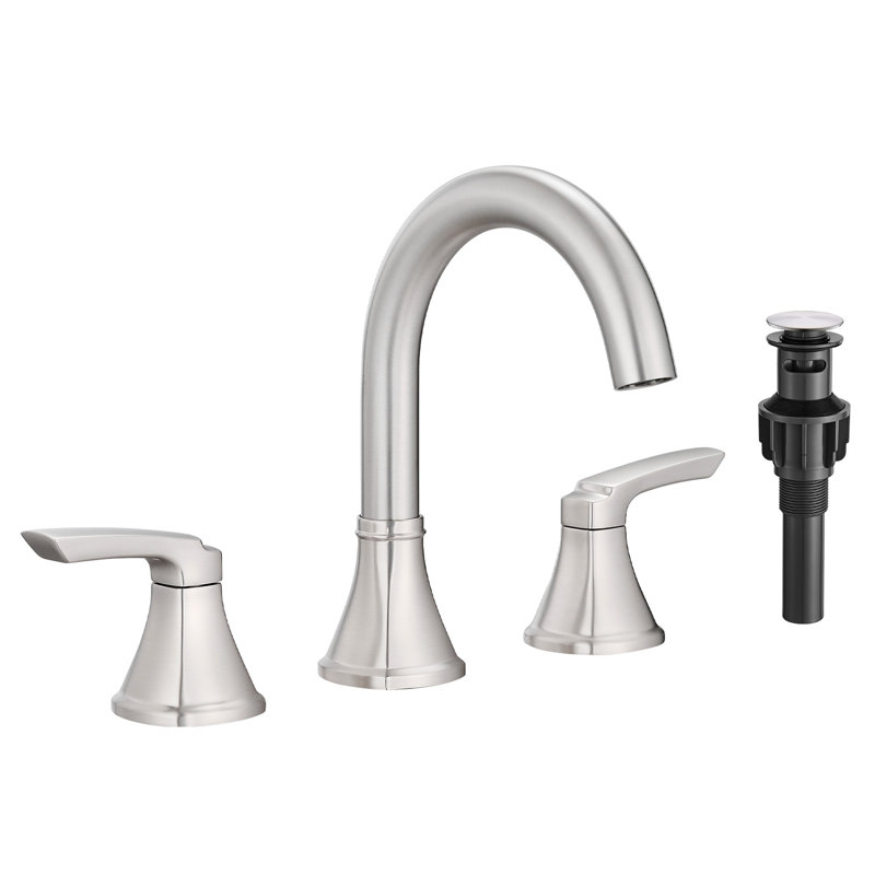 Robinet de salle de bain à trois trous en nickel brossé, à entraxe large, avec poignées à double levier, bec pivotant à 360°, réglage précis de la température et du débit d'eau, réglage de 20 cm (8 pouces), bec