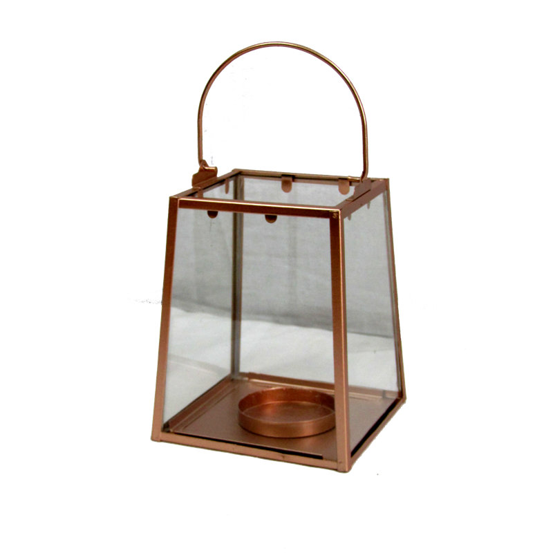 Glass Tabletop Lantern, 6" H x 5" W x 5" D