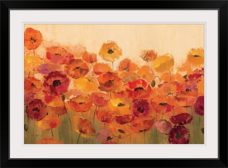 «Summer Poppies» par Aniessa, reproduction d'art, H 20 po x l 26 po x P 1 po, Cadre noir