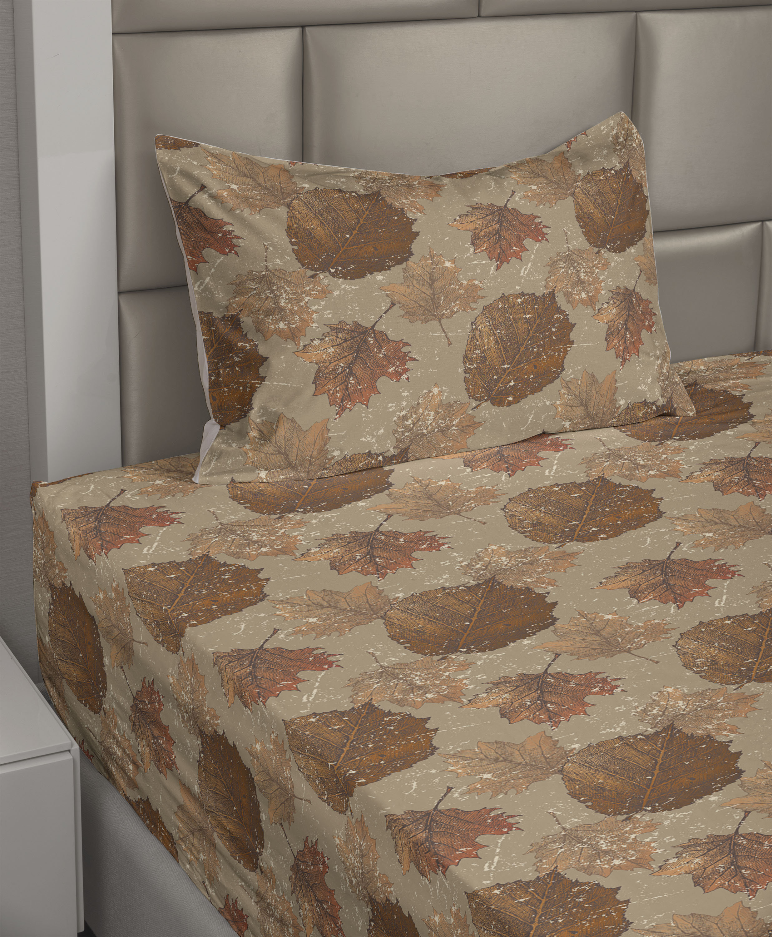 ambesonne-autumn-leaves-sheet-set-grunge-romantic-leafy-dark-khaki-fawn