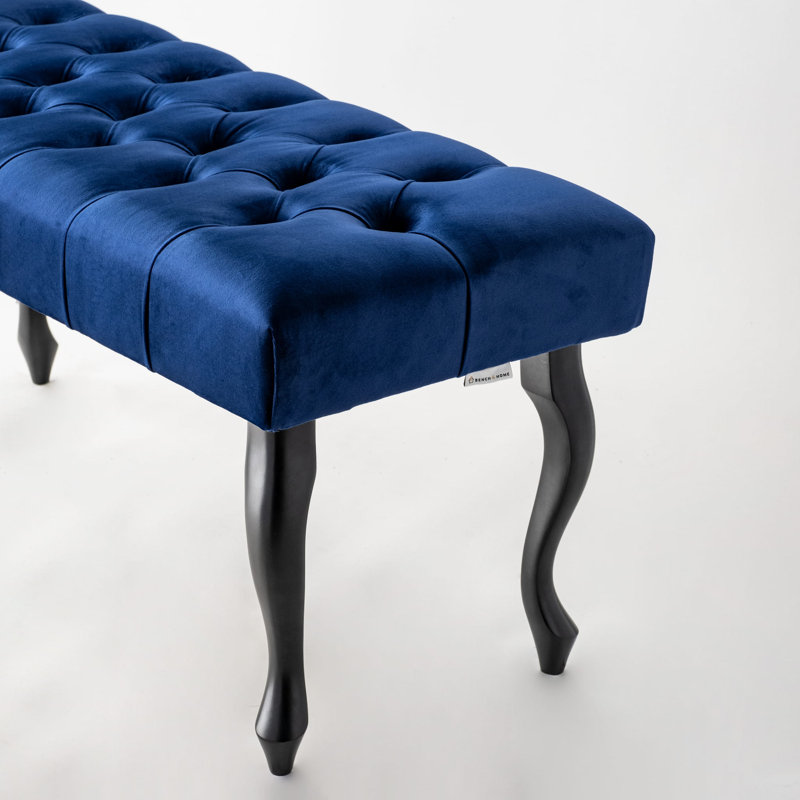 Jerez Velvet Upholstered Bench, H40 x W100 x D30cm, Dark Blue/Black
