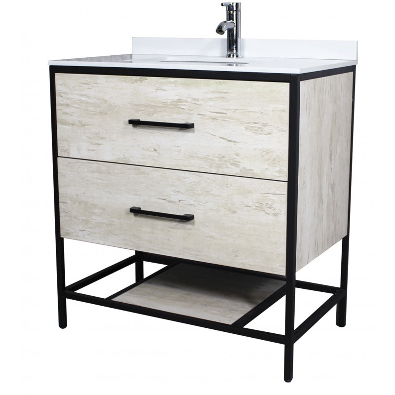 Ensemble de meuble-lavabo simple 32 po Christenbury, Chêne Vivo / noir