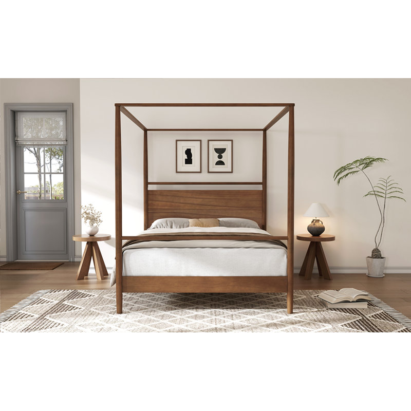 Solid Wood Canopy Bed Frame Four Posters Bed No Box Spring Needed,Queen Size
