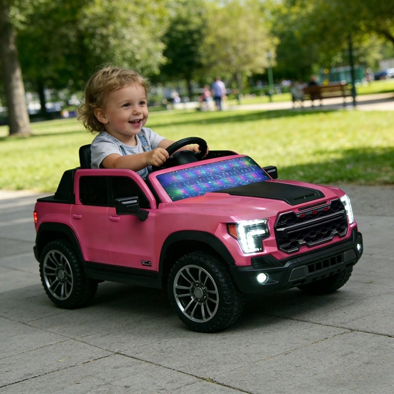 Voiture 12 V pour enfants avec télécommande 2,4 G, 4 roues amortissantes, Rose