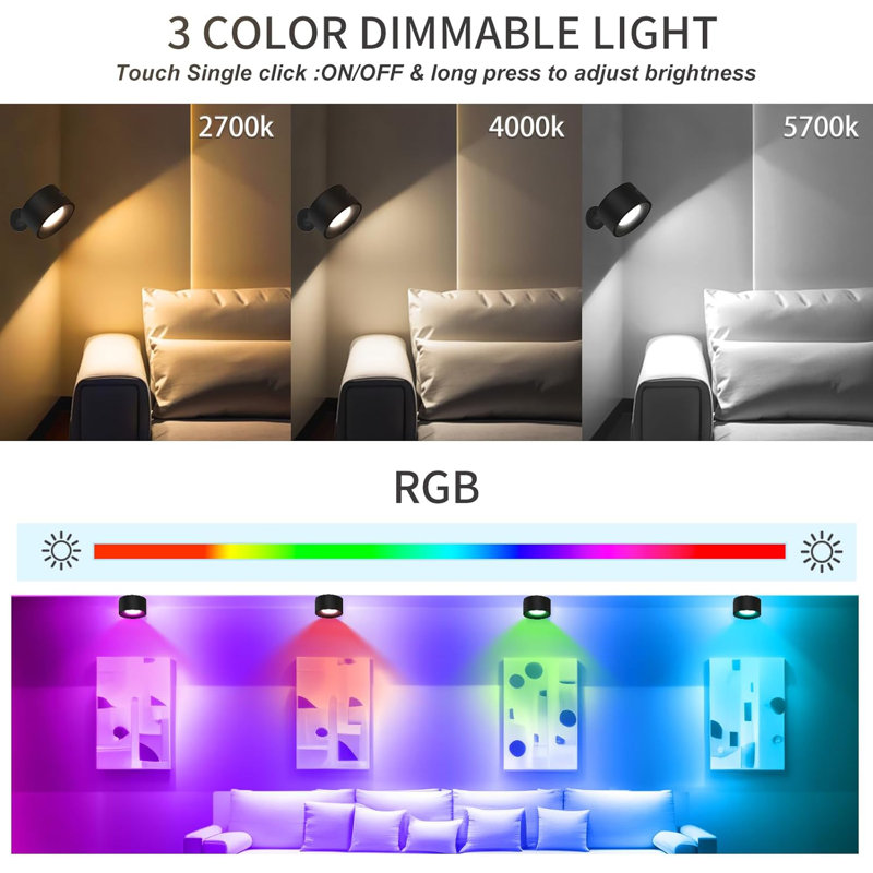 Tuleta Rechargeable Touch Control Wall Lamp, Matte Black