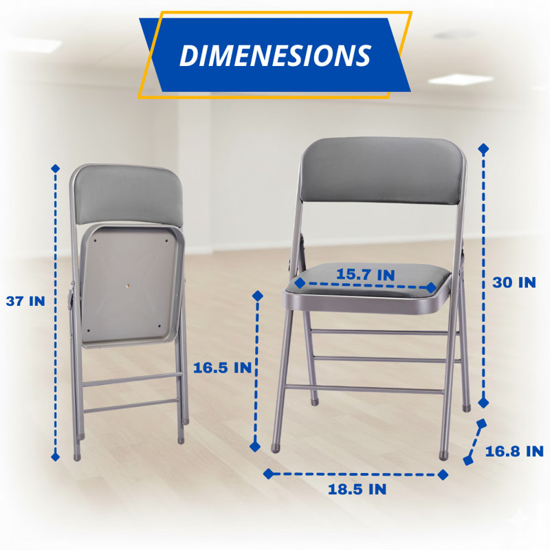 Khael Vinyl Padded Stackable Folding Chair Folding Chair Set, Gray