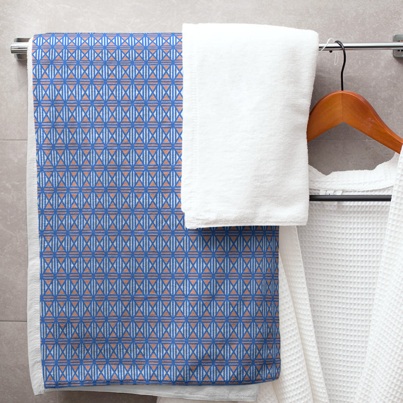Serviette de bain à losanges, Bleu/orange