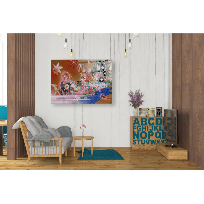 «Flowers Peacock» par Zigo Tanabe, art mural en verre acrylique, H 24 po x l 36 po x P 0,2 po