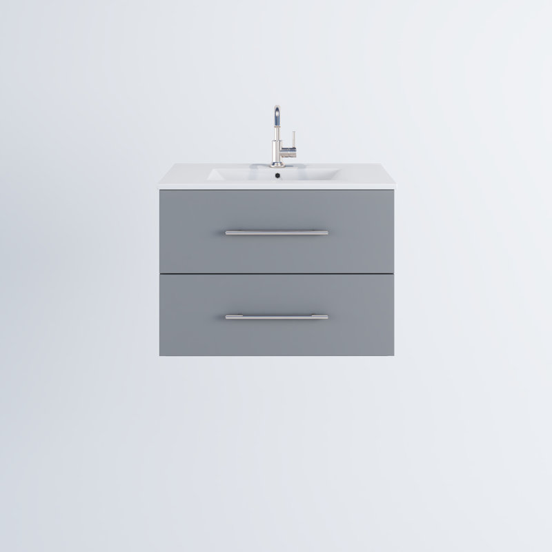 Agustiniano 30'' Single Bathroom Vanity with Ceramic Top, Gray