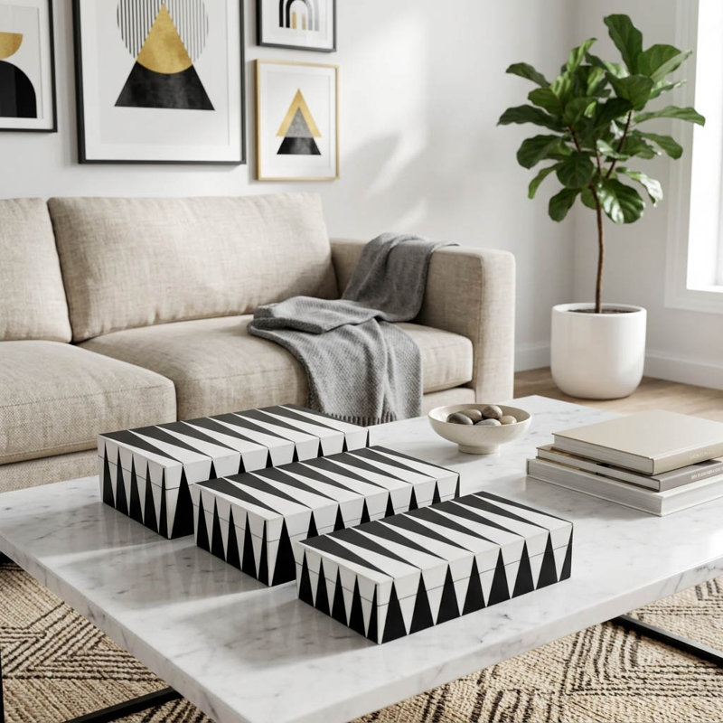 Boîtes de rangement décoratives en résine, en bois et en tissu non tissé Quirion