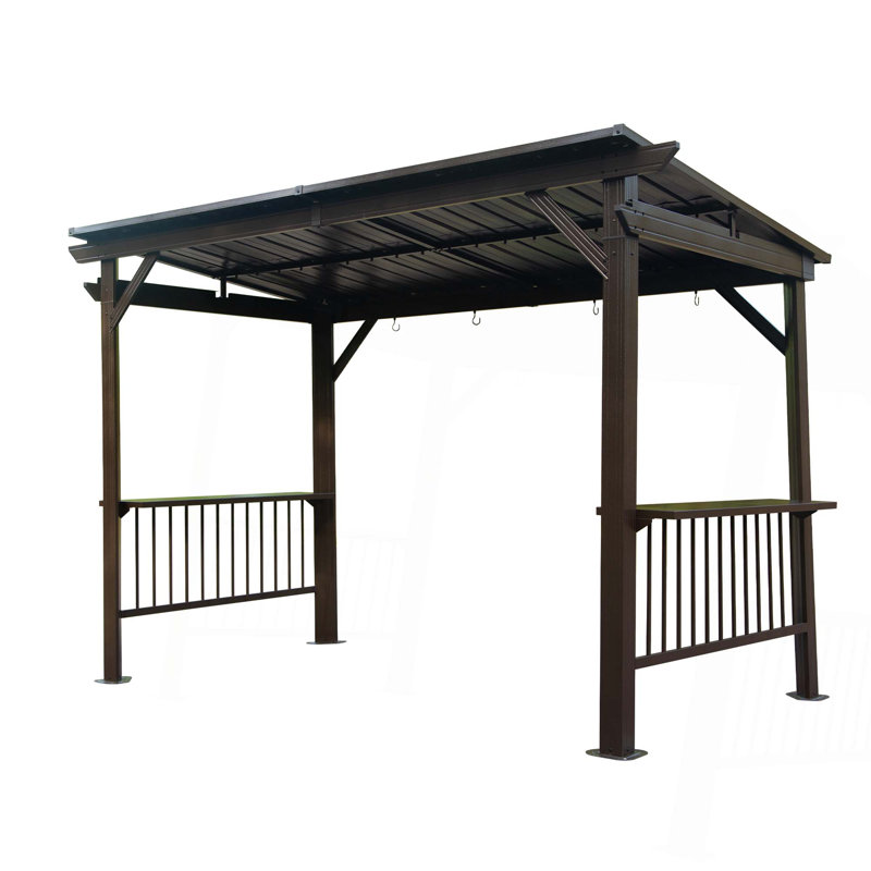 6.5x12FT Hardtop Grill Gazebo, Outdoor BBQ Gazebo with 2 Side Shelves and Sloping Galvanized Steel Roof, Metal Permanent Grill Canopy with Ceiling Hooks for Patio, Lawn, Backyard, Deck
