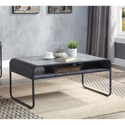 Table basse moderne moderne au design noir avec cadre en métal gris