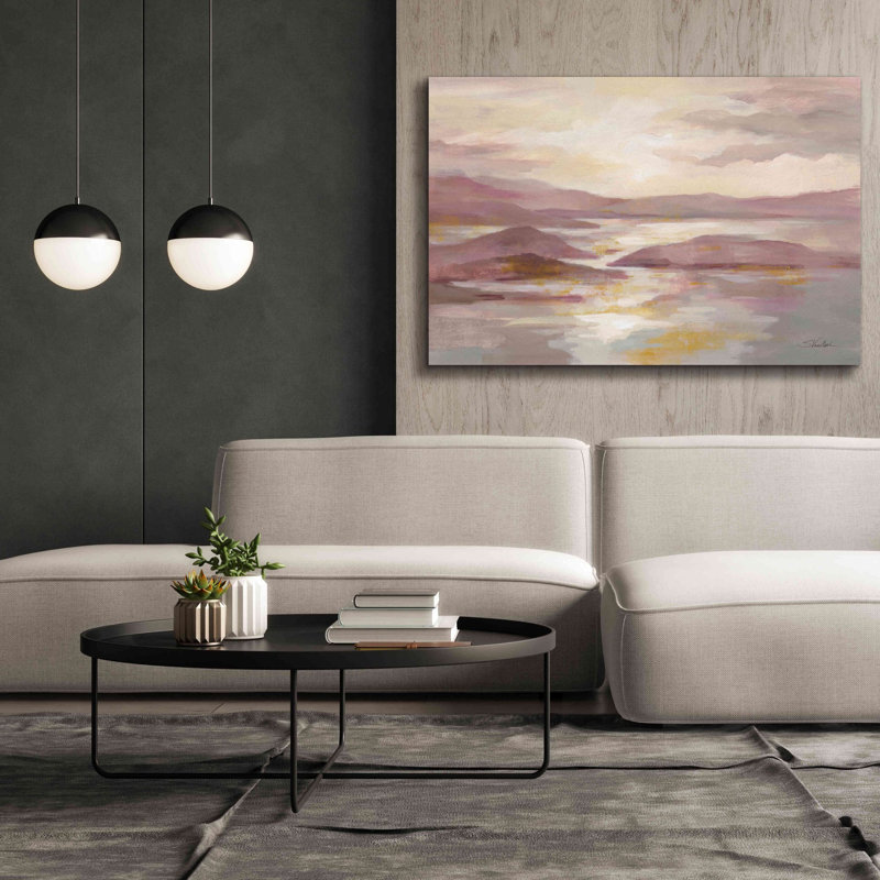 «Pink and Gold Landscape» par Silvia Vassileva, art mural sur toile, H 40 po x l 60 po x P 1,5 po