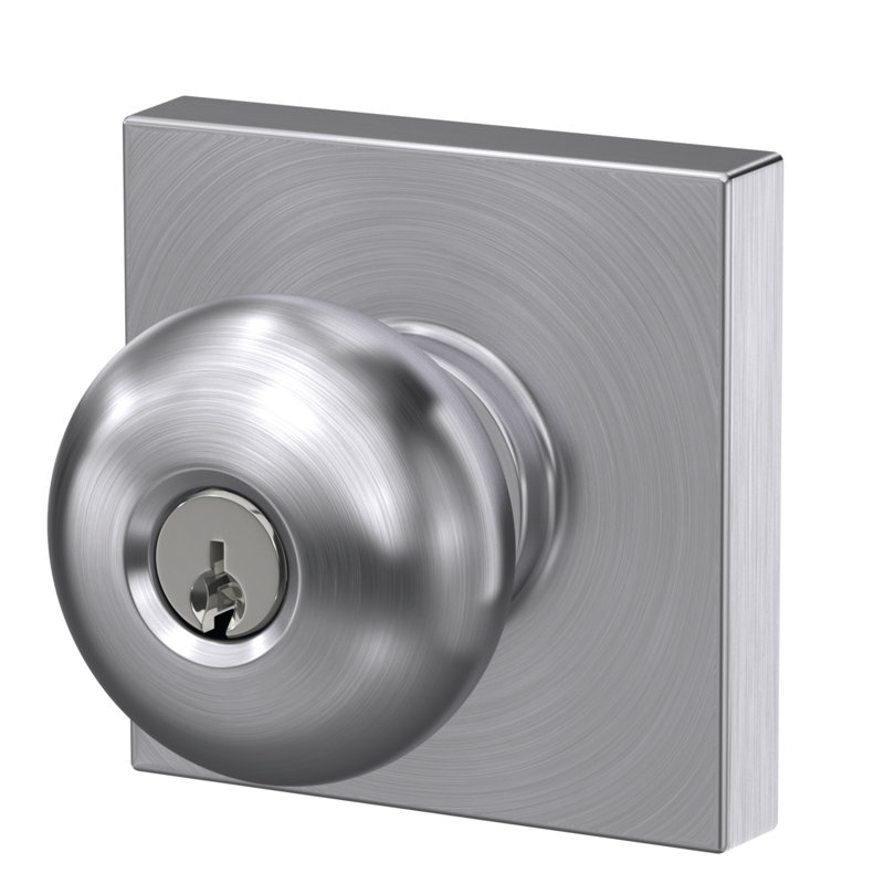 Plymouth Keyed Entry Knob with Collins Trim, Satin Chrome