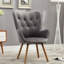 Chaise d'appoint chic en velours gris avec boutons et pieds robustes-1985990010