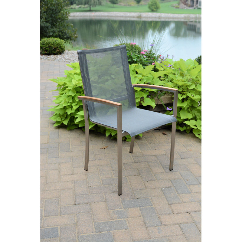 Avanti Stainless Steel Teak Outdoor Sling Stacking Armchair