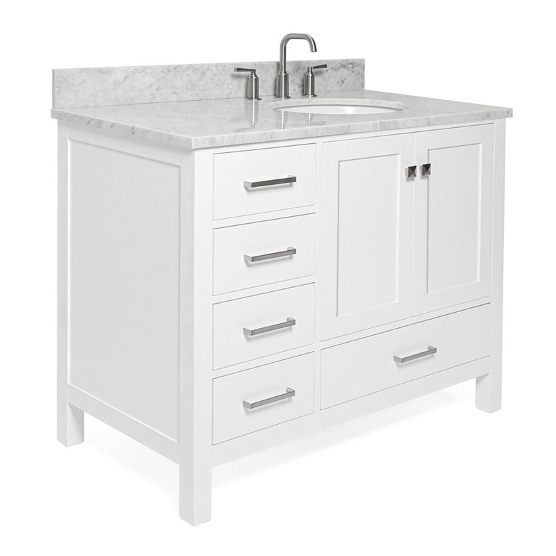 Ensemble de meuble-lavabo simple 43 po Flynt, Right, Oval, Blanc / nickel brossé