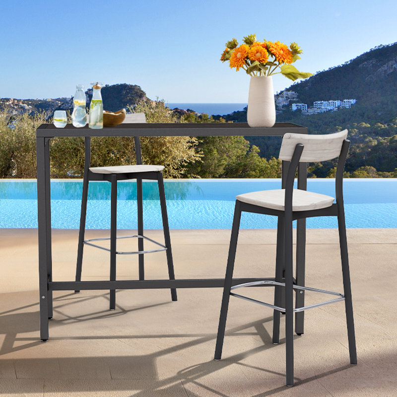 Lozan Rectangular Metal Outdoor Bar Table , in. W 14.6'' in. D, 14.6" W x 47.2" L x 38.2" H