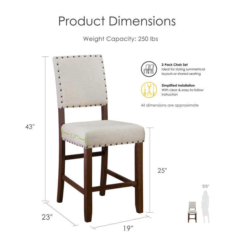 Adler 5-Piece Counter Height Solid Wood Dining Set, Counter Stool (25" Seat Height), Natural Tone
