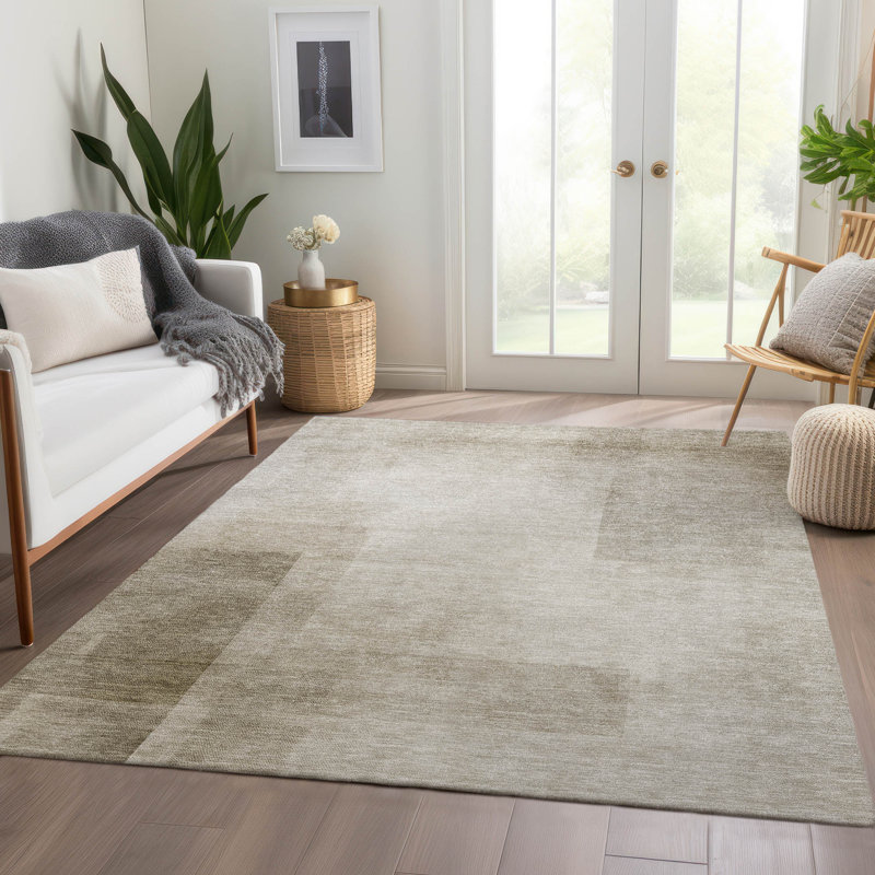 Khaki Rectangular Washable Synthetic Indoor/Outdoor Rug
