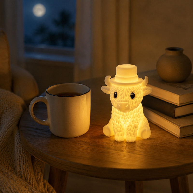 Cute Cow With Top Hat Silicone Night Light Soft  Kids Bedside Lamp