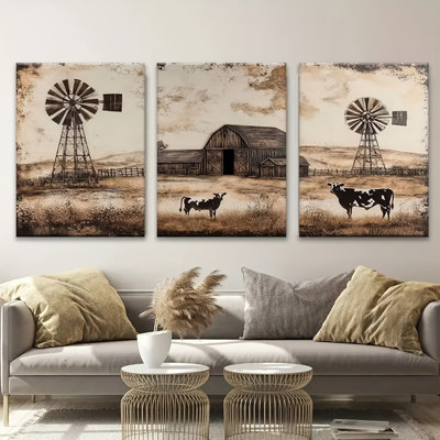 Rustic Farm Barn 3-Piece Canvas Print - Country Living Space